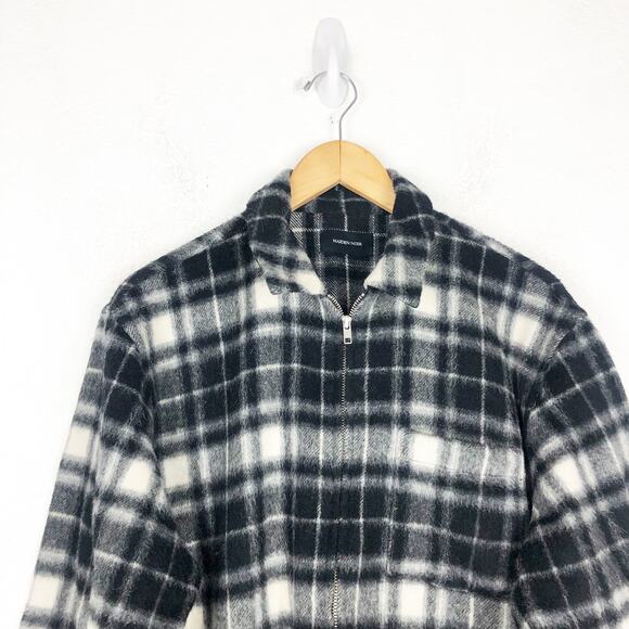 Maiden Noir Men’s Wool Alpaca Plaid Zip Jacket Large Black White Check Coat - Picture 4 of 13